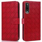 For Samsung Galaxy A70 / A70s Embossed Big Small Concentric Squares Pattern Horizontal Flip Leather Case with Card Slot & Holder & Wallet(Red) - 1