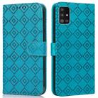 For Samsung Galaxy A Quantum / A71 5G Embossed Big Small Concentric Squares Pattern Horizontal Flip Leather Case with Card Slot & Holder & Wallet(Blue) - 1