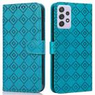 For Samsung Galaxy A72 5G Embossed Big Small Concentric Squares Pattern Horizontal Flip Leather Case with Card Slot & Holder & Wallet(Blue) - 1