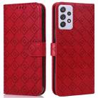 For Samsung Galaxy A72 5G Embossed Big Small Concentric Squares Pattern Horizontal Flip Leather Case with Card Slot & Holder & Wallet(Red) - 1