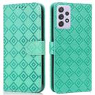 For Samsung Galaxy A72 5G Embossed Big Small Concentric Squares Pattern Horizontal Flip Leather Case with Card Slot & Holder & Wallet(Green) - 1