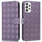 For Samsung Galaxy A52 5G Embossed Big Small Concentric Squares Pattern Horizontal Flip Leather Case with Card Slot & Holder & Wallet(Purple) - 1