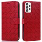 For Samsung Galaxy A52 5G Embossed Big Small Concentric Squares Pattern Horizontal Flip Leather Case with Card Slot & Holder & Wallet(Red) - 1