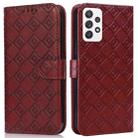 For Samsung Galaxy A52 5G Embossed Big Small Concentric Squares Pattern Horizontal Flip Leather Case with Card Slot & Holder & Wallet(Brown) - 1