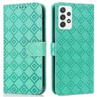 For Samsung Galaxy A52 5G Embossed Big Small Concentric Squares Pattern Horizontal Flip Leather Case with Card Slot & Holder & Wallet(Green) - 1