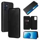 For OPPO Reno6 4G Carbon Fiber Texture Horizontal Flip TPU + PC + PU Leather Case with Card Slot(Black) - 1