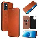 For OPPO Reno6 4G Carbon Fiber Texture Horizontal Flip TPU + PC + PU Leather Case with Card Slot(Brown) - 1