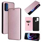 For Motorola Edge (2021) Carbon Fiber Texture Horizontal Flip TPU + PC + PU Leather Case with Card Slot(Pink) - 1