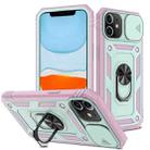 For iPhone 12 mini Sliding Camera Cover Design TPU + PC Protective Case with 360 Degree Rotating Holder & Card Slot (Pink+Green) - 1