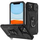 For iPhone 12 mini Sliding Camera Cover Design TPU + PC Protective Case with 360 Degree Rotating Holder & Card Slot (Black+Black) - 1