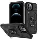 For iPhone 12 / 12 Pro Sliding Camera Cover Design TPU + PC Protective Case with 360 Degree Rotating Holder & Card Slot(Black+Black) - 1