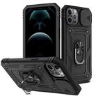 For iPhone 12 Pro Max Sliding Camera Cover Design TPU + PC Protective Case with 360 Degree Rotating Holder & Card Slot(Black+Black) - 1