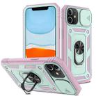 For iPhone 11 Sliding Camera Cover Design TPU + PC Protective Case with 360 Degree Rotating Holder & Card Slot (Pink+Green) - 1