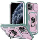 For iPhone 11 Pro Sliding Camera Cover Design TPU + PC Protective Case with 360 Degree Rotating Holder & Card Slot (Grey Green+Pink) - 1