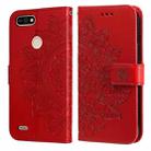 For Tecno Pop 2 F 7-petal Flowers Embossing Pattern Horizontal Flip PU Leather Case with Holder & Card Slots & Wallet & Photo Frame(Red) - 1