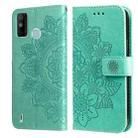 For Tecno Spark 6 Go 7-petal Flowers Embossing Pattern Horizontal Flip PU Leather Case with Holder & Card Slots & Wallet & Photo Frame(Green) - 1