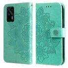 For OPPO Realme GT Master / Realme Q3 Pro 7-petal Flowers Embossing Pattern Horizontal Flip PU Leather Case with Holder & Card Slots & Wallet & Photo Frame(Green) - 1