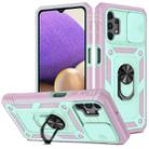 For Samsung Galaxy A32 5G Sliding Camera Cover Design TPU + PC Protective Case with 360 Degree Rotating Holder & Card Slot(Pink+Green) - 1
