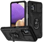 For Samsung Galaxy A32 5G Sliding Camera Cover Design TPU + PC Protective Case with 360 Degree Rotating Holder & Card Slot(Black+Black) - 1