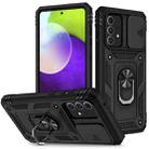 For Samsung Galaxy A52 Sliding Camera Cover Design TPU + PC Protective Case with 360 Degree Rotating Holder & Card Slot(Black+Black) - 1