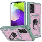 For Samsung Galaxy A52 Sliding Camera Cover Design TPU + PC Protective Case with 360 Degree Rotating Holder & Card Slot(Grey Green+Pink) - 1