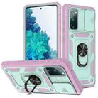 For Samsung Galaxy S20 FE Sliding Camera Cover Design TPU + PC Protective Case with 360 Degree Rotating Holder & Card Slot(Pink+Green) - 1