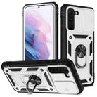 For Samsung Galaxy S21 5G Sliding Camera Cover Design TPU + PC Protective Case with 360 Degree Rotating Holder & Card Slot(White+Black) - 1