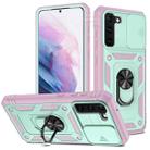 For Samsung Galaxy S21 5G Sliding Camera Cover Design TPU + PC Protective Case with 360 Degree Rotating Holder & Card Slot(Pink+Green) - 1