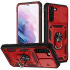 For Samsung Galaxy S21 5G Sliding Camera Cover Design TPU + PC Protective Case with 360 Degree Rotating Holder & Card Slot(Red+Black) - 1