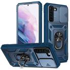 For Samsung Galaxy S21+ 5G Sliding Camera Cover Design TPU + PC Protective Case with 360 Degree Rotating Holder & Card Slot(Blue+Blue) - 1