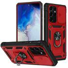 For Samsung Galaxy S21 Ultra 5G Sliding Camera Cover Design TPU + PC Protective Case with 360 Degree Rotating Holder & Card Slot(Red+Black) - 1