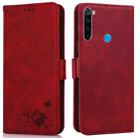 For Xiaomi Redmi Note 8 2021 Embossed Cat Butterflies Pattern Horizontal Flip Leather Case with Card Slot & Holder & Wallet(Red) - 1