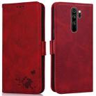 For Xiaomi Redmi Note 8 Pro Embossed Cat Butterflies Pattern Horizontal Flip Leather Case with Card Slot & Holder & Wallet(Red) - 1