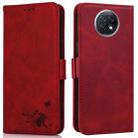 For Xiaomi Redmi Note 9 5G / Note 9T Embossed Cat Butterflies Pattern Horizontal Flip Leather Case with Card Slot & Holder & Wallet(Red) - 1