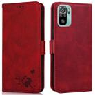 For Xiaomi Redmi Note 10 4G / 10s Embossed Cat Butterflies Pattern Horizontal Flip Leather Case with Card Slot & Holder & Wallet(Red) - 1