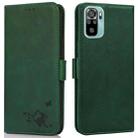 For Xiaomi Redmi Note 10 4G / 10s Embossed Cat Butterflies Pattern Horizontal Flip Leather Case with Card Slot & Holder & Wallet(Green) - 1
