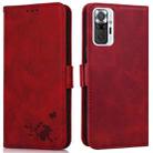 For Xiaomi Redmi Note 10 Pro Max Embossed Cat Butterflies Pattern Horizontal Flip Leather Case with Card Slot & Holder & Wallet(Red) - 1