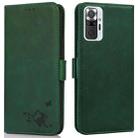 For Xiaomi Redmi Note 10 Pro Max Embossed Cat Butterflies Pattern Horizontal Flip Leather Case with Card Slot & Holder & Wallet(Green) - 1