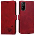 For Xiaomi Mi 10T 5G / 10T Pro 5G Embossed Cat Butterflies Pattern Horizontal Flip Leather Case with Card Slot & Holder & Wallet(Red) - 1