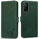 For Xiaomi Mi 10T 5G / 10T Pro 5G Embossed Cat Butterflies Pattern Horizontal Flip Leather Case with Card Slot & Holder & Wallet(Green) - 1