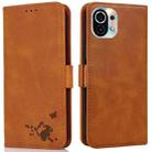 For Xiaomi Mi 11 Embossed Cat Butterflies Pattern Horizontal Flip Leather Case with Card Slot & Holder & Wallet(Orange) - 1