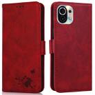For Xiaomi Mi 11 Embossed Cat Butterflies Pattern Horizontal Flip Leather Case with Card Slot & Holder & Wallet(Red) - 1