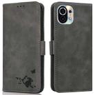 For Xiaomi Mi 11 Embossed Cat Butterflies Pattern Horizontal Flip Leather Case with Card Slot & Holder & Wallet(Grey) - 1