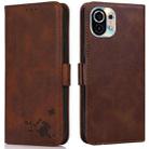For Xiaomi Mi 11 Embossed Cat Butterflies Pattern Horizontal Flip Leather Case with Card Slot & Holder & Wallet(Brown) - 1