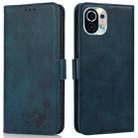 For Xiaomi Mi 11 Embossed Cat Butterflies Pattern Horizontal Flip Leather Case with Card Slot & Holder & Wallet(Blue) - 1
