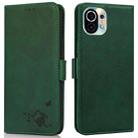 For Xiaomi Mi 11 Embossed Cat Butterflies Pattern Horizontal Flip Leather Case with Card Slot & Holder & Wallet(Green) - 1