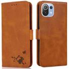 For Xiaomi Mi 11 Lite Embossed Cat Butterflies Pattern Horizontal Flip Leather Case with Card Slot & Holder & Wallet(Orange) - 1