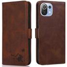 For Xiaomi Mi 11 Lite Embossed Cat Butterflies Pattern Horizontal Flip Leather Case with Card Slot & Holder & Wallet(Brown) - 1