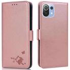 For Xiaomi Mi 11 Lite Embossed Cat Butterflies Pattern Horizontal Flip Leather Case with Card Slot & Holder & Wallet(Pink) - 1