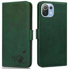 For Xiaomi Mi 11 Lite Embossed Cat Butterflies Pattern Horizontal Flip Leather Case with Card Slot & Holder & Wallet(Green) - 1